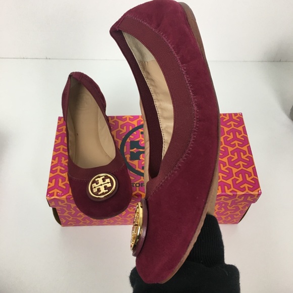 NEW Tory Burch Caroline 2 suede Ballet Dark red - Picture 4 of 5